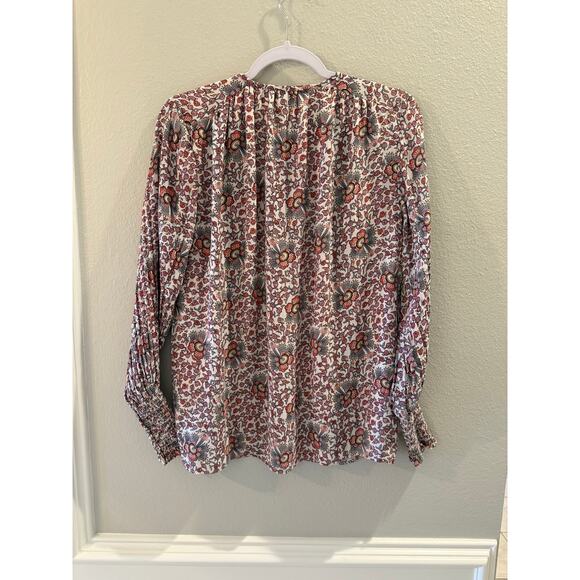 Loft Women's Pink Geometric Pattern Long Smock Cuffed Sleeve Lined Blouse Size S - Picture 3 of 6
